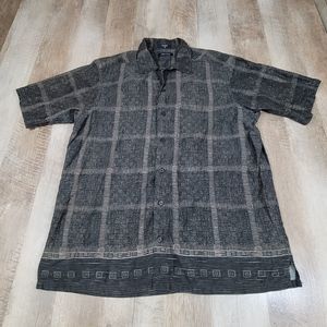 Nautica Men's Patterned Short Sleeve Button-Up Shirt Brown Medium